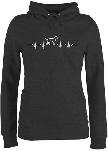 Pullover Damen Hoodie Frauen - Geschenk für Hundebesitzer - Herzschlag Hund - M - Anthrazit meliert - geschenke hundepullover hundefan herzlinie fun-kapuzenpullover hundehalter hoody mit hunde