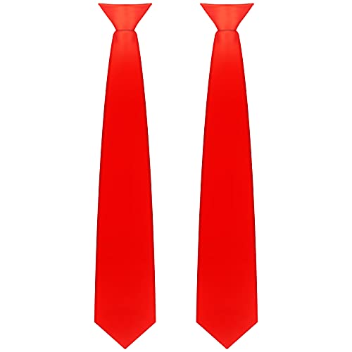 Neer 2 Pieces Mens Clip on Ties 20 Inches Solid Color Clip on Ties Pre Tied Neckties for Office Uniforms(Red)