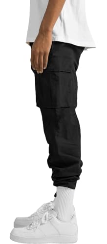 Hungson Mens Cargo Pants Casual Hiking Pants Joggers Athletic Pants Cotton Loose Straight Sweatpants For Men Black thumb #1