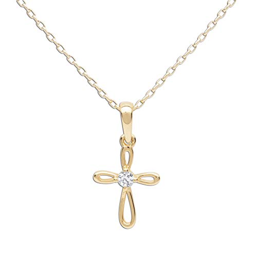 Girl's 14K Gold-Plated First Communion infinity Cross Pendant Necklace with CZ, 14 inch