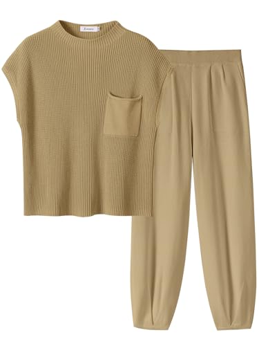 Image of ANRABESS Women's Two Piece Outfits Sweater Sets Knit Pullover Tops and High Waisted Pants Tracksuit Lounge Sets