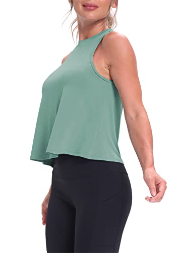 Image of Mippo Crop Tops for Women Womens Workout Tops Flowy Cropped Tank Tops Athletic Shirts