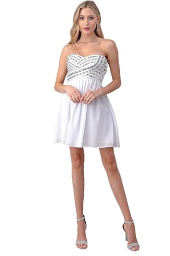Minuet Womens Short Chiffon Dress with Sequin Bodice Vestido de cctel, Blanco Suave, S para Mujer