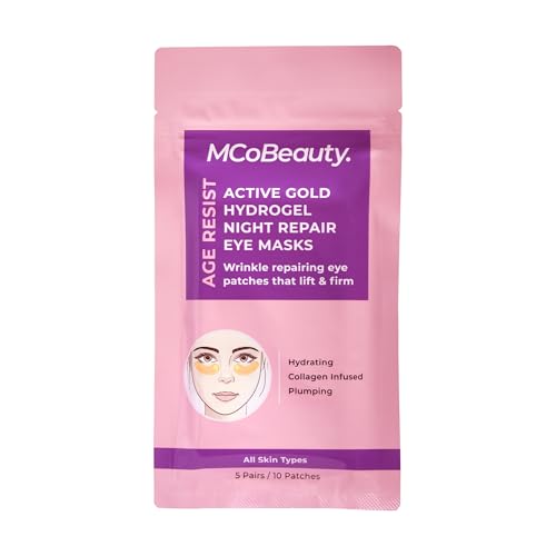 MCoBeauty - Age Resist Active Gold Hydrogel Night Repair Eye Patches - Brightening & De-Puffing With Collagen & Hyaluronic Acid - Vegan, Cruelty Free Skin care