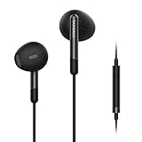 TANGMAI Wired Earbuds Headphones with Microphone, Extra Bass with 13.6mm PET+PU Drivers, Comfortable Lightweight Earphones with Volume Control, 3.5mm in Ear Headphones for Laptop/Smartphone/PC, Black