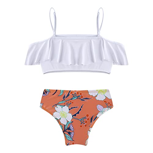 Kids Girls Off Shoulder Bikini Swimsuits Ruffle Tankini Top and Briefs Swimwear Bathing Suit2