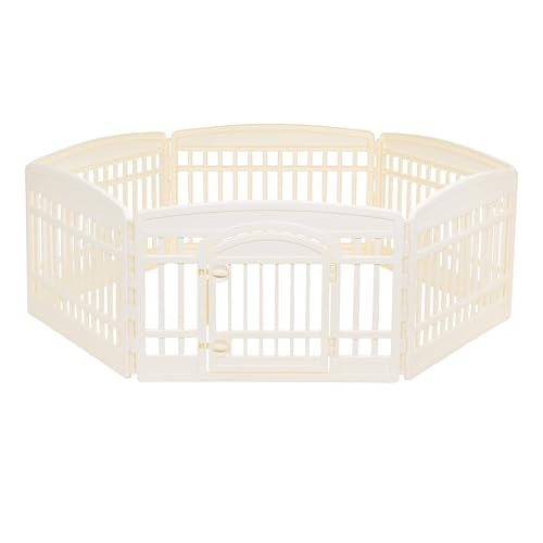 Amazon Basics Portable Indoor/Outdoor Dog Playpen, 6-Panel Hexagonal Pet Fence with Door, Easy Assemble, Easy Storing, 24 in, Beige by Amazon Basics - Used condition - US$42.55