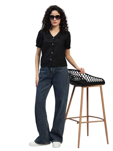 Image of Shirt for Women Printed Casual V-Neck Button Down Short Sleeve Blouse Crop Top, Stylish Collared, Formal, Trendy
