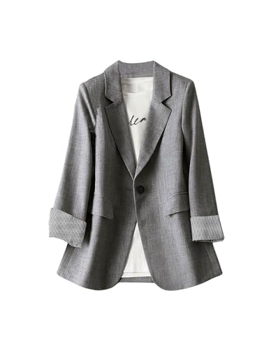 SOLY HUX Women's Long Sleeve Lapel Collar Blazer Single Button Open Front Work Office Jacket