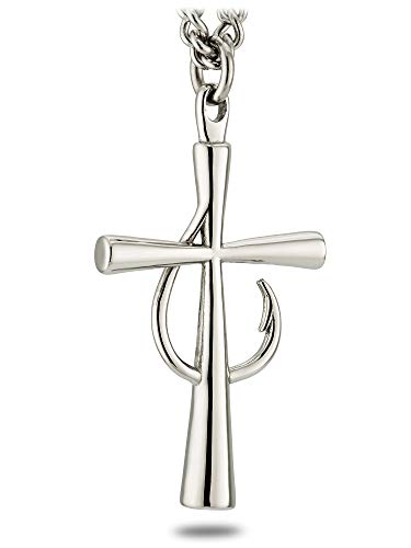 Shields of Strength Men's Cross Necklace Christian Pendant Chain - Matthew 4:19 Fish Hook Design Faith Jewelry Stainless Steel Men's Gold Cross2