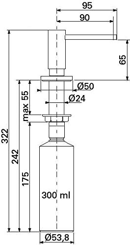 Distributeur de savon encastrable - Hauteur : 322 mm - Contenance : 300 mL - Version : Carrée - Matériau : Laiton - Décor : Chromé - ITAR