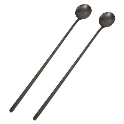 BEBEMOKO 2pcs Stainless Steel Ladle Spoons Ice Coffee Drinks Cocktail Mixing Coffee Spoon Coffee Stirring Spoon Handle Mixing Spoon Coffee Stir Sticks Serving Spoon Mini Coffee Spoon Black