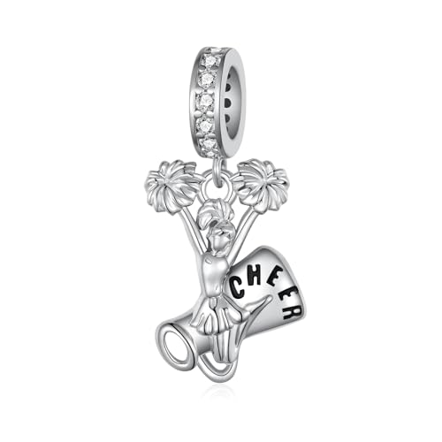 Cheer Charms 925 Sterling Silver Cheerleader Gifts Cheerleading Charms for Bracelets Cheer Up Gifts for Women Team Cheerleaders