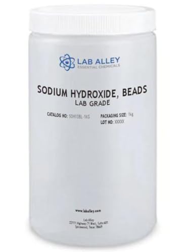 Lab Alley Sodium Hydroxide Beads Lab Grade, Caustic Soda Or Lye, Great for Cleaning - 1 Kilogram