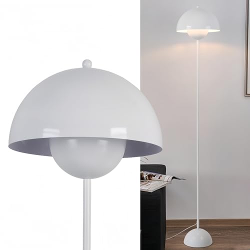 Image of Mid-Century Modern Metal Bud Floor Lamp for Home and Office, Glossy White