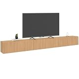 IDMarket - Mueble de TV de 270 cm, suspendido, Juliette, 3 puertas, listones de madera, color roble