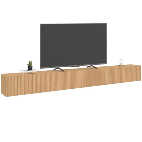 IDMarket - Meuble TV 270 cm Suspendu Juliette 3 Portes Lattes tasseau Bois Coloris chêne