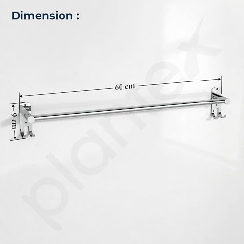 Image of Plantex J4 Stainless Steel Self Adhesive Towel Rod for Bathroom /Single Towel Hanger Without Drill /Towel Holder for Bathroom /24 Inch Towel Rod with Hook /Bathroom Accessories- Pack of 1 (Chrome)