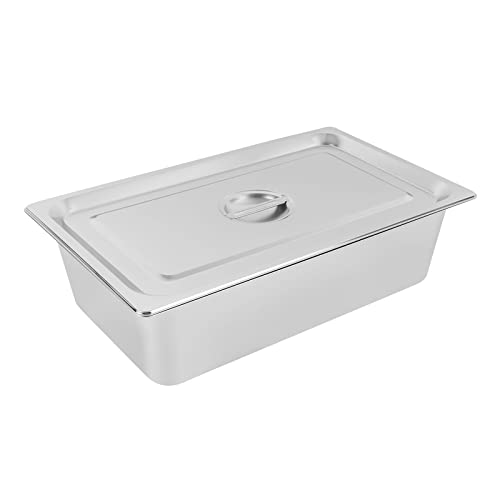Mejuv 4Pcs Stainless Steel Hotel Pans with Lids, 5.91'' Deep Steam Table Pans, Commercial Food Pan for Hotel, Canteen, Restaurant, Office, Party(21.26'' x 12.6'' x 5.91'')