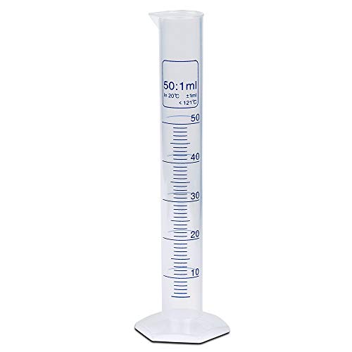 50ml Graduated Cylinder, Polypropylene, Printed Graduations, Karter Scientific 251Y1 (Pack 1000)