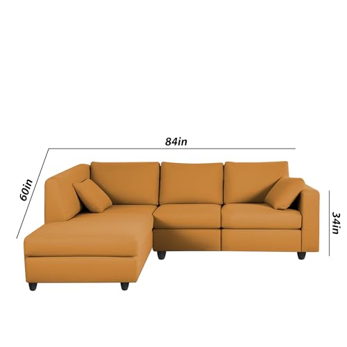 Image of Florian LHS 4 Seater L Shape Sofa Set for Living Room (Orange Fabric) Premium Fabric Sofa