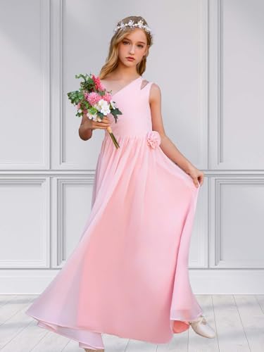 Chiffon Flower Girls Dresses One Shoulder Junior Bridesmaid Dress Girls Wedding Party Dress2