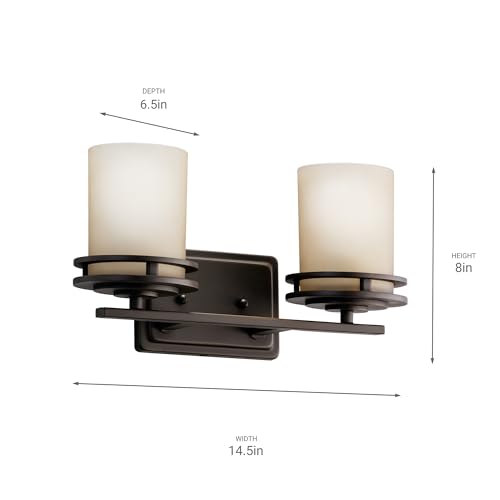 Image of Kichler Hendrik 14.5 inch 2 Light Vanity Light with Light Umber Etched Glass Olde Bronze