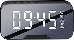 Despertador digital Bluetooth, rádio de carregamento USB despertador duplo com espelho LED regulável - Sensor de temperatura do alto-falante Bluetooth luz noturna com descanso para telefone