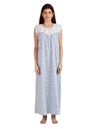 Image of 9shines Label Cotton Sleeveless Nighty | All Over Print Maxi Night wear for Women | Full Length Night Gown Night Dress for Women Stylish (Cotton Sleeveless 25)