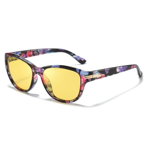 FIMILU Night Vision Driving Glasses for Womens, Polarized Reduce Glare Enhance Visual Ability Yellow Tinted Lens at Nighttime