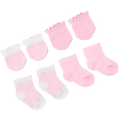 TOVINANNA Conjunto de 4 Pares de Calcetines Tobilleros y Mitones para Recién Nacidos en Color Rosa, Algodón y Spandex, Elásticos y Cómodos para Uso Diario y Invierno