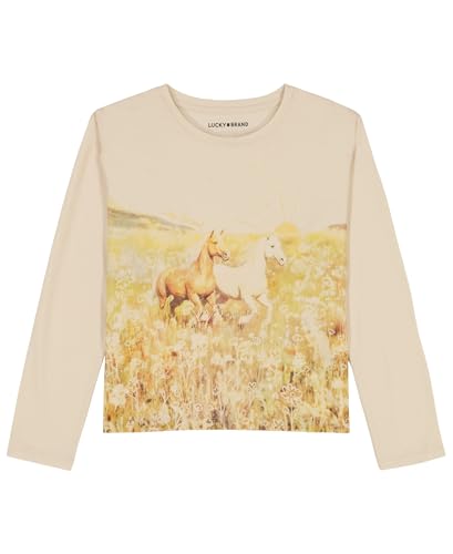Image of Lucky Brand Girls' Long Sleeve Graphic T-Shirt, Tagless Cotton Tee with Fun Designs