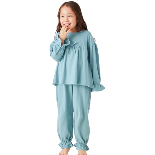 [ever closet] パジャマ キッズ 子供 女の子 ガーリー ルームウェア 長袖 長ズボン 100 ミネラルブルー 綿 コットン 上下セット 秋服 秋冬物 部屋着 寝間着 子供服 キッズ服 エバークローゼットの商品画像（Amazon）