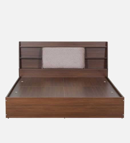 Image of Mintwud Pepperfry Solid Engineered Wood Tokyo King Size Bed with Upholstered Headboard | Space Saving Wooden Palang Furniture | Suitable for Living Room, Bedroom, Hotel (Planked Walnut Finish)
