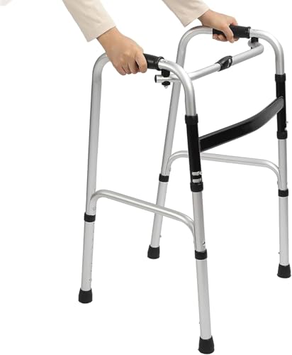 Folding Aluminum Alloy Walking Frame, Adjustable Height Mobility Rollator Walker with Wheels, Portable Medical Aid for Seniors, Elderly, and Disabled Adults