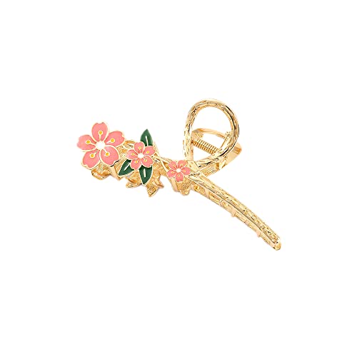 BeeGift Women's Flower Shaped Claw Hair Clips, Daisy Style Nonslip Clamps - Hair Accessories Gift for Girls, Gold/Pink, 1 Count