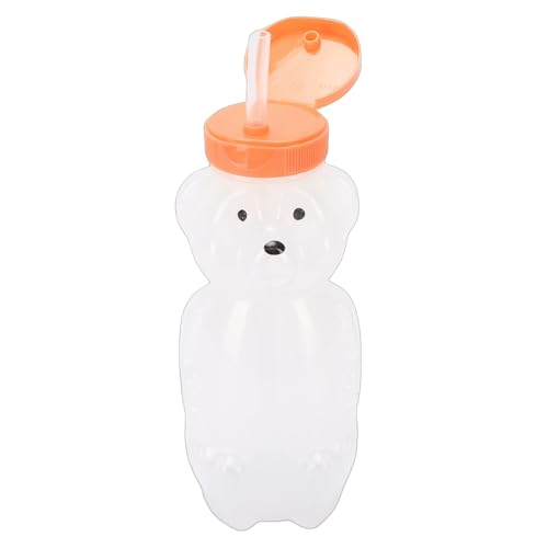 GOWENIC Paquete de 4 Vasos con Pajita de Oso, Vasos para Sorber Reutilizables a Prueba de Fugas de 230ml con Tapa Abatible, para Bebidas Lácteas Diarias (tapa naranja)
