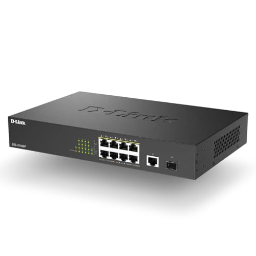 Image of D-Link PoE Switch, 8 10 Port Unmanaged w / 1 Gigabit Ethernet Port & 1 SFP Uplink Port, 125W PoE Budget Fanless Rackmount Plug N Play (DGS-1010MP), Black