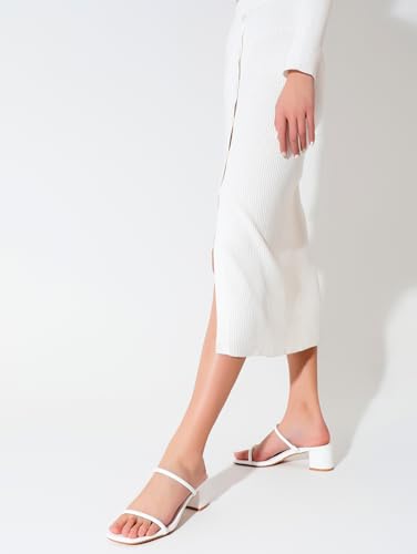 Image of Shoe'N Tale Strappy Heels for Women Square Open Toe Two Strap Low Block Heel Slip on Dressy Sandals Shoes