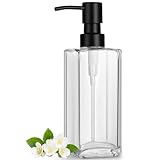 GMISUN Glass Soap Dispenser with Stainless Steel Pump, Clear Hand Soap Dispenser for Bathroom, 12 fl oz/350ml Refillable Dish Dispenser for Kitchen, Modern Liquid Soap and Lotion Bottle for Countertop