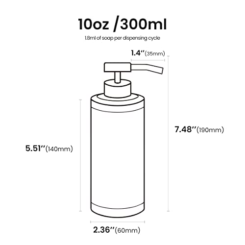 Zegeon Stainless Steel Soap Dispenser For Bathroom, Matte Black Flat Design, Metal Pump, 10Oz Rust-Proof Liquid Hand Soap Dispenser For Kitchen, Refillable Countertop Lotion Bottle #TOP3