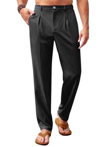 Runcati Mens Casual Pants Elastic Waist Lightweight Loose Fit Pleated Slacks Summer Beach Yoga Trousers Black
