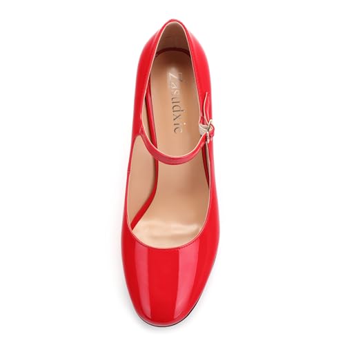 Women's Mary Jane Pumps, Womens Closed Round Toe Block Chunky High Heels Back Strap Party Dress Office High Heel Shoes 3.15 Inch3