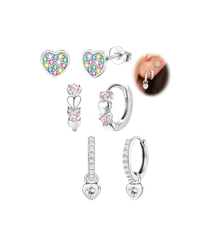 Boucles d'oreilles en argent pour filles coffret de 3 paires créoles cœur papillon fleur cadeau