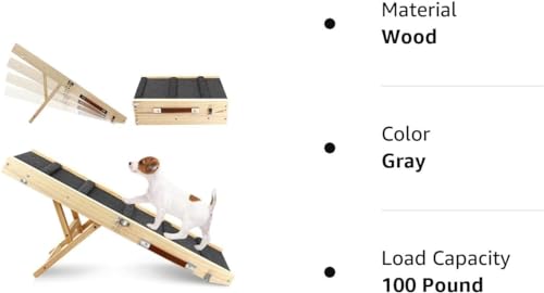 FC22 Adjustable Dog Ramp, Wooden Folding Portable Pet Ramp, Rated for 30 LBS, 83cm/32.6" Long and Adjustable from 25.4cm/35.5cm/40.6cm/48.26cm with Non-Slip Traction Mat, Dog Step for Bed, Couch, Car