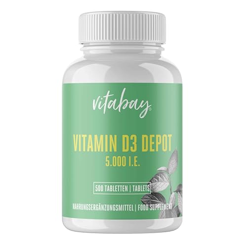 Vitabay Vitamina D Colecalciferol 500 Comprimidos Veganos de Vitamina D3 5000 UI - Vitamina D3 de Alta Dosificación a base de Lichens Probados - Tomar 1 Comprimido cada 5 Días
