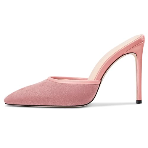 Saekcted Femmes Aiguille Haut High Talon Heel Sandales Pointu Bout Escarpins Slip-on Slingback Décontracté Dress 10 CM Heels Rose Pâle 39 EU