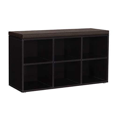Flash Deals - 60% OFF VASAGLE Shoe Bench, Shoe Storage Organizer with 6 Compartments and 3 Adjustable Shelves, Cushioned Seat, Compact and Narrow, for Entryway, Hallway, Closet, Brown ULHS23BR