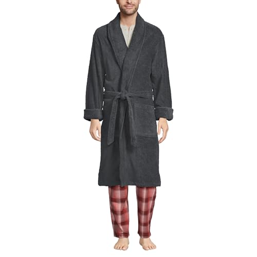 Lands' End Mens Calf Length Terry Robe Charcoal Regular Large