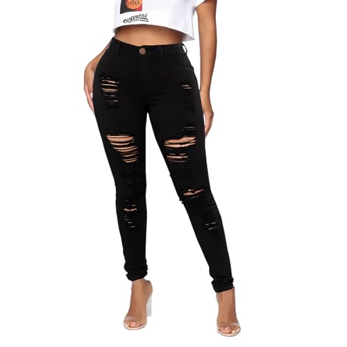 Womens Skinny Ripped Jeans High Waisted Stretch Butt Lifting Jeans Destroyed Distressed Denim Pants3